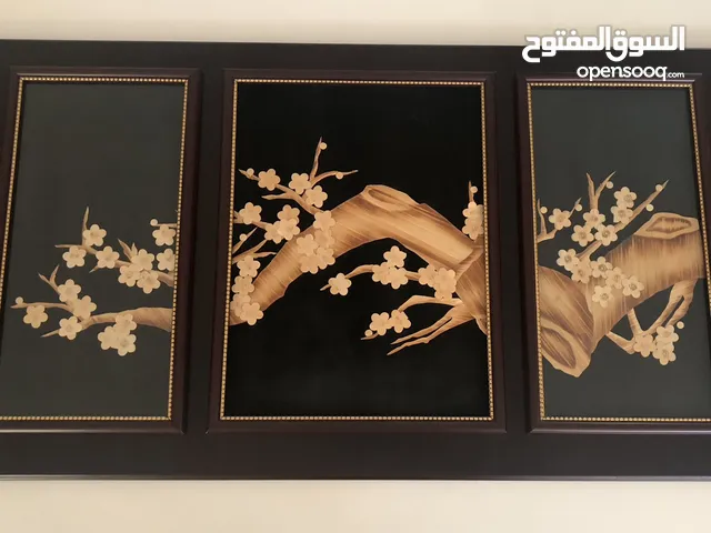 Japanese Wood Art Panel in Timber Frame on Velvet with Glass Face