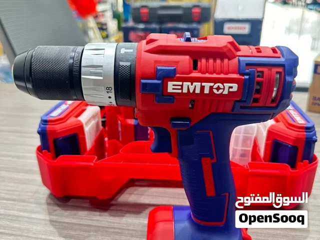 دريل اصلي وقوي يعمل بالبطارية من شركة EMTOP مع عدد 2 بطاريات ليثيوم ونظام المطرقة