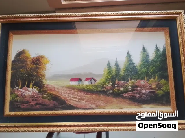 Large Decorative Wall Painting with Golden Frame