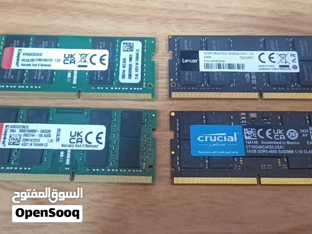مجموعة قطع رام لابتوب بحالة الوكالة DDR4 32 GB و 16GB DDR4 و DDR5 16GB  جديد بسعر مغري