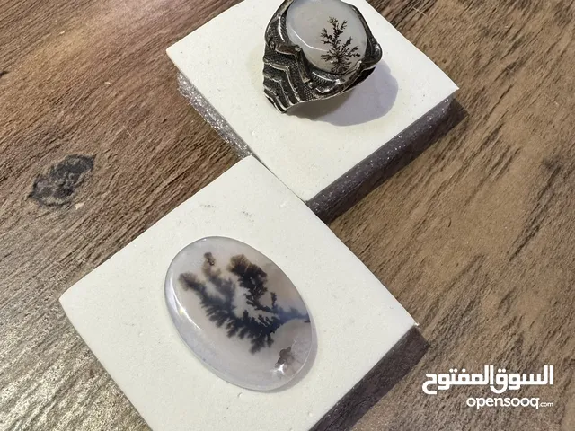 خاتم رجالي فضة بحجر العقيق الشجري النادر + حجر إضافي فخم