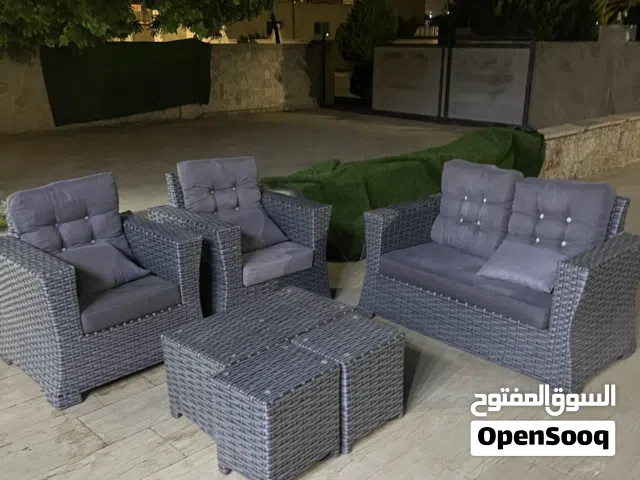 كنب راتان لون سلفر  ثلاث قطع