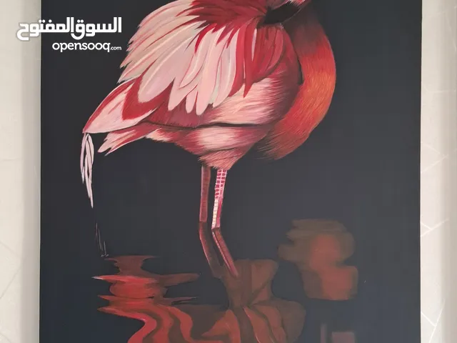 Flamingo and fish oil painting