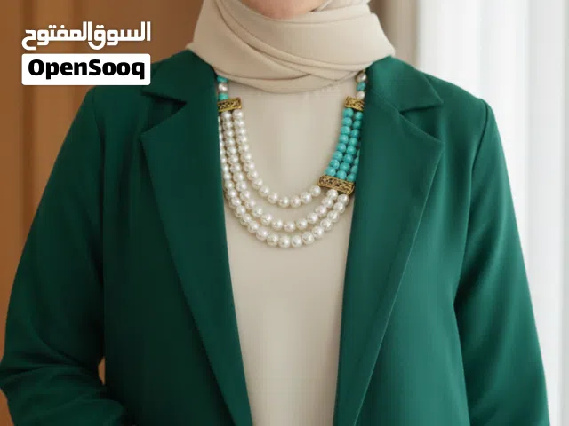 عقد لولي بدلايه نحاس بقلب عقيق وخاتم نحاس بقلب عقيق