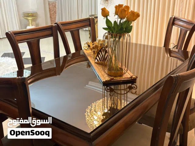 طاوله سفره خشب زان نفصبل زجاج حراري