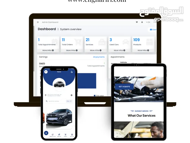 منظومة كاملة (تطبيق موبايل + داشبورد للتطبيق + موقع الكتروني)