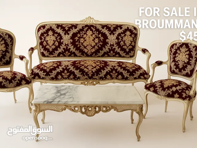 Elegant French‐Style Sofa, Chairs with Marble Table $450 طقم صالون كلاسيكي مع طاولة رخام –