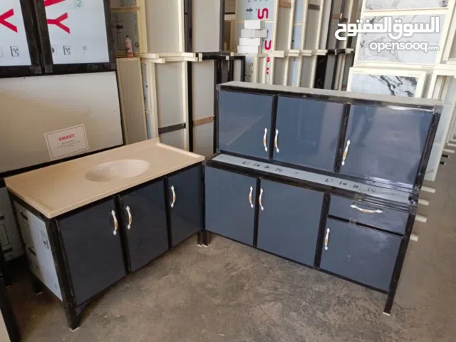 كاونتر ألمنيوم متر ونص ارضي + ملحق + سنك 120 سم  الوان ونقشات متعددة