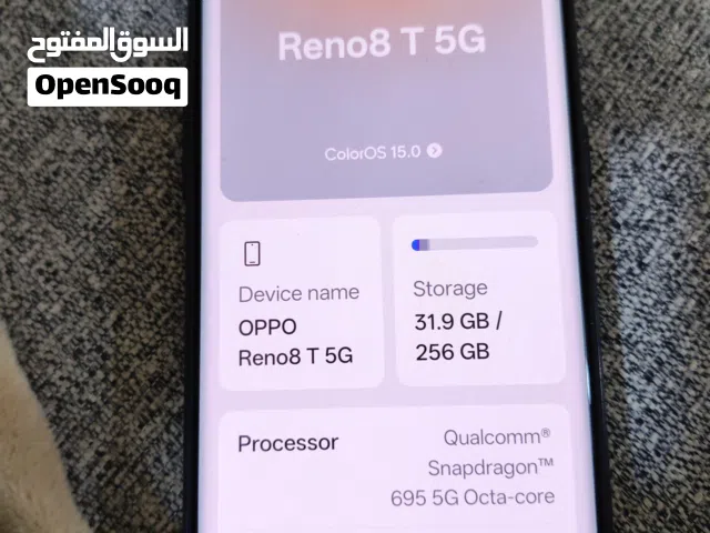 أوبو رينو8 موبايل مستعمل بحالة ممتازة مع شاحن وذاكرة 256 جيجابايت