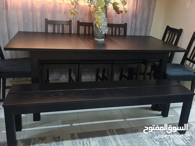 Pure wood Extendable dining table, Bench and 6 chairs like new. IKEA