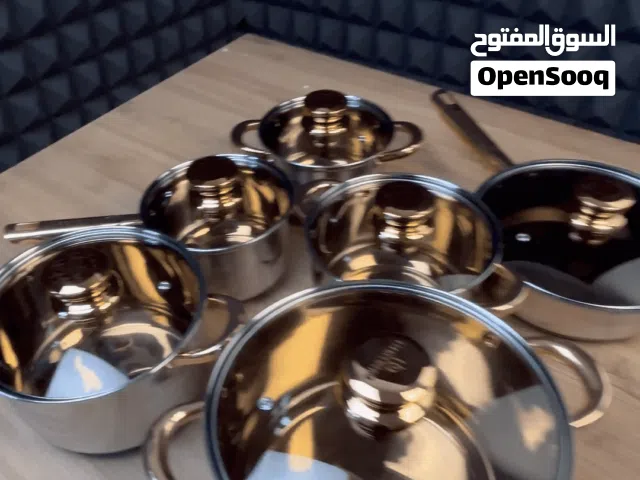 طقم قدور ومقالي ستانلس ستيل 6 قطع  اللون نحاسي