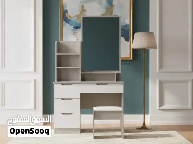 طاولة تسريحة مودرن جيجو جراي مع مرآة وأدراج تخزين