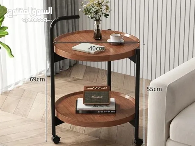 طاولة جانبية متحركة مع بكرات – طاولة قهوة دائرية  طاولة قهوة صغيرة بعربة من طبقتين بتصميم