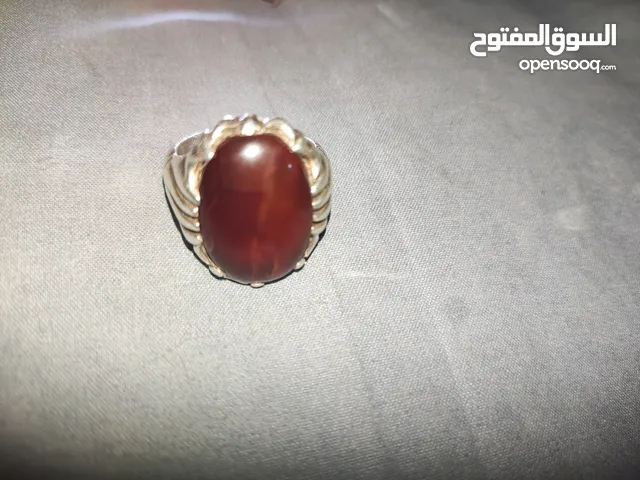 خاتم فضة 925 صياغة بحرينية ثقيلة بحجر عقيق يماني كرزي
