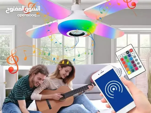 لمبه اضائه RGB و سماعات سماعة بلوتوث شكل مروحه لمبة اضائه تحكم ريموت و بلوتوث مقاس 40 سم
