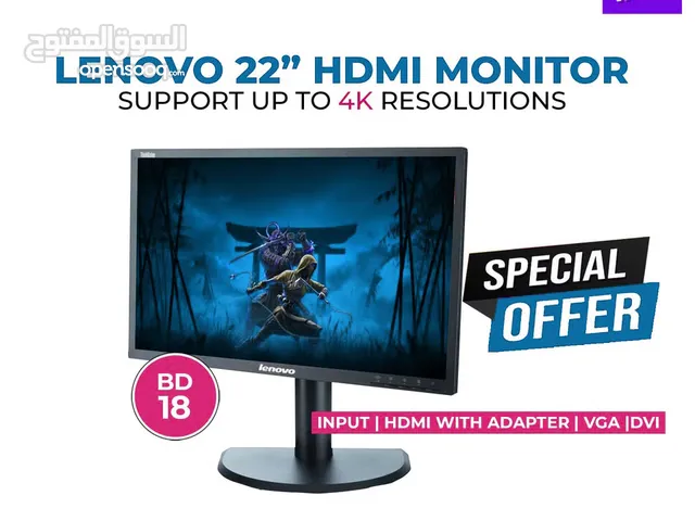 LENOVO 22" LED HDMI Monitor With HDMI Adapter -VGA -DVI
