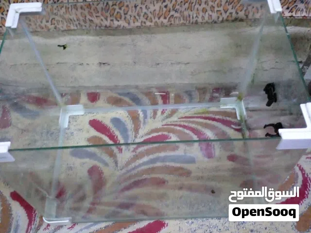 حوض اسماك مؤتعمل قليل مع ماطور اوكسجين  وحصو ملون