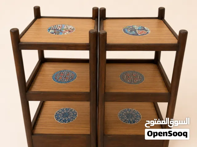 side tables for living room and 2 morocan pots.