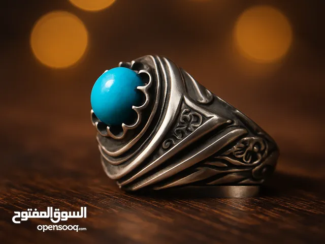 خاتم فضة رجالي بحجر فيروز طبيعي – تصميم فاخر