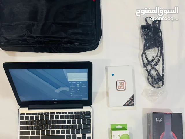 HP CHROME BOOK NEW WITH FREE MOUSE CHARGER CABLE BAG HEADPHONES watch free delivery