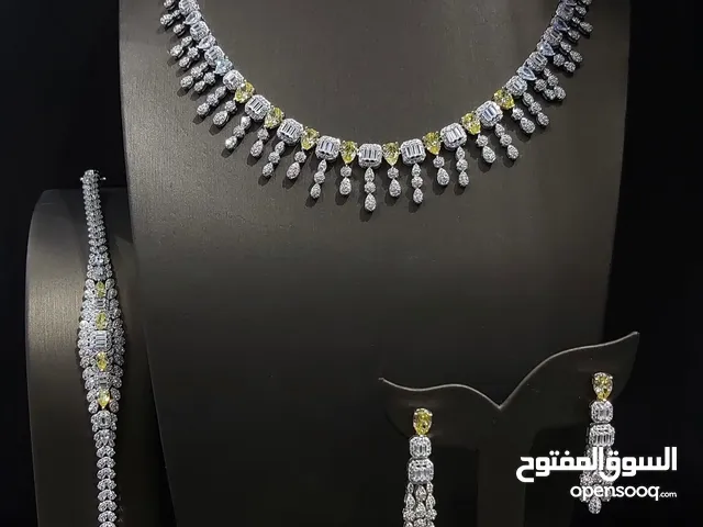 Luxurious zircon full set necklace earrings bracelet fingering rodium plated