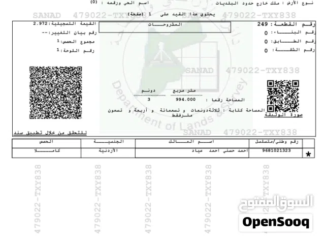 Farm Land for Sale in Madaba lob
