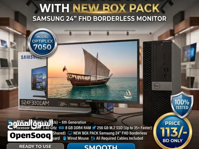 Dell Core i7 PC RAM 8GB SSD 256GB M.2 NEW BOX PACK Samsung 24 FHD Border-less Monitor