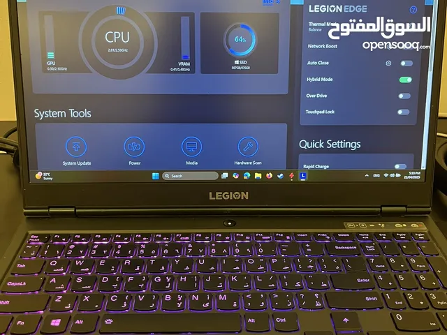 Gaming Laptop Lenovo legion 5 15IMH05H RTX 2060 I7-10750H 144HZ SCREEN WITH WINDOWS 10