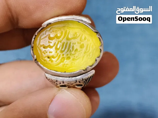 خاتم عقيق يماني اصفر صياغته يدويه صياغة طالب ابو مشتاق مخطوط ماشاءالله لاقوة الابالله استغفر الله