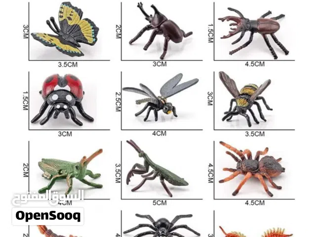 مجموعة مجسمات حشرات  20 حشره  صرصور عنكبوت دوده خنافس فراشه جندب  ذبابه