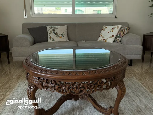 طاوله وسط مع 2 طاوله جانبي خشب زان وثقيل ومرتب