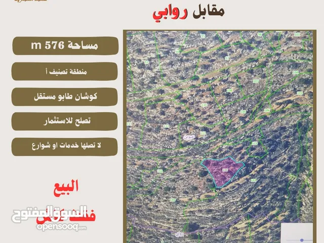 للبيع قطعة ارض في قرية عبوين  قرب روابي مساحة ك 576 متر  كوشان طابو مستقل