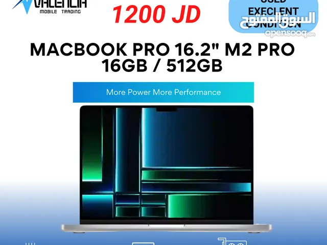 مستعمل بحالة الوكالة MacBook  16.2" M2pro 16GB / 512GB ماك بوك M2 2023