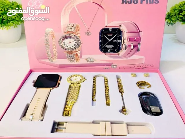 تألقي بكامل أناقتك – ساعة A58 Plus الذكية وساعة كلاسيكية أنثوية مع طقم إكسسوارات ذهبي متكامل