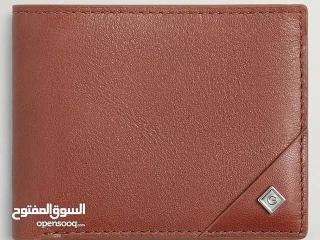 غانت GANT Textured Flap Bi-Fold  leather Wallet Brown Color..
