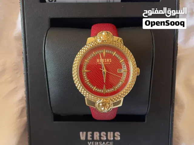 Versace watch red genuine leather brand new  ساعة فيرزاتشي جلد طبيعي احمر جديدة