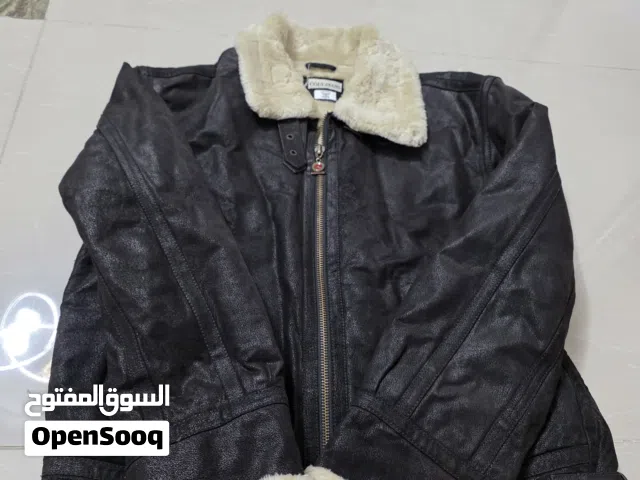 جاكيت جلد طبيعي شامواه لون بني محروق جديد  صنع ايطالي قياس لارج