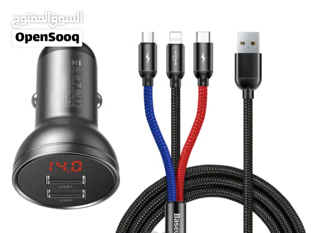 Baseus Car Charger with 3-in-1 Fast Charging Cable – LED Voltage Display