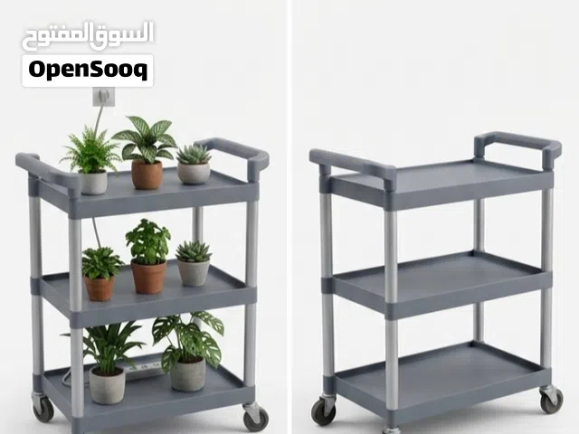 gray 3-shelf polypropylene utility trolley used for serving or storage