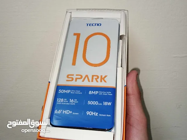 هاتف TECNO SPARK  مستعمل بحاله ممتاز جيجا 128 16 رام  مع سماعه و شاحن و كفر  للبيع  