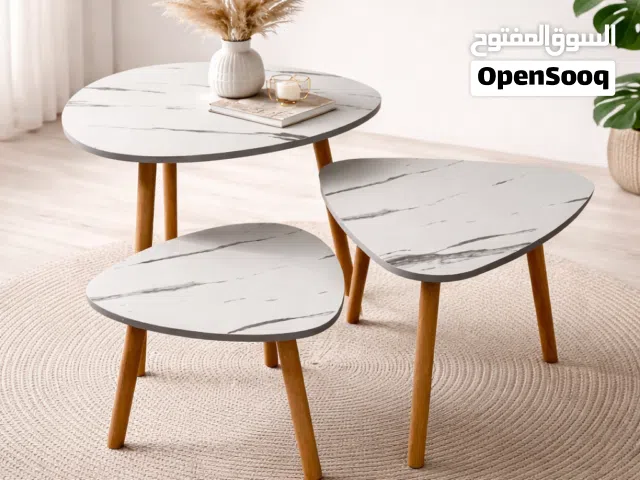 طقم طاولات مودرن بتصميم رخامي أنيق