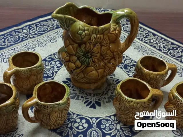 ابريق قديم و 6 كاسات فخار انتيك