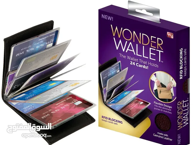 Slim RFID Wallets Black Leather - محفظة بطاقات ضد مسح وسرقة البيانات