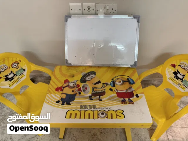Kids study tables and chairs and one white board, good condition