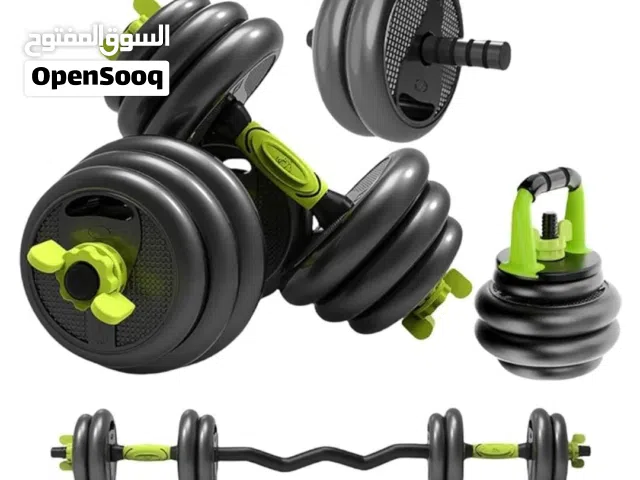 اوزان بلاستيك مع بار اعوج و بار مستقيم  مع كتل بيل متوفر باوزان مختلفه م وصلتين بار قصير مسكة مريحه