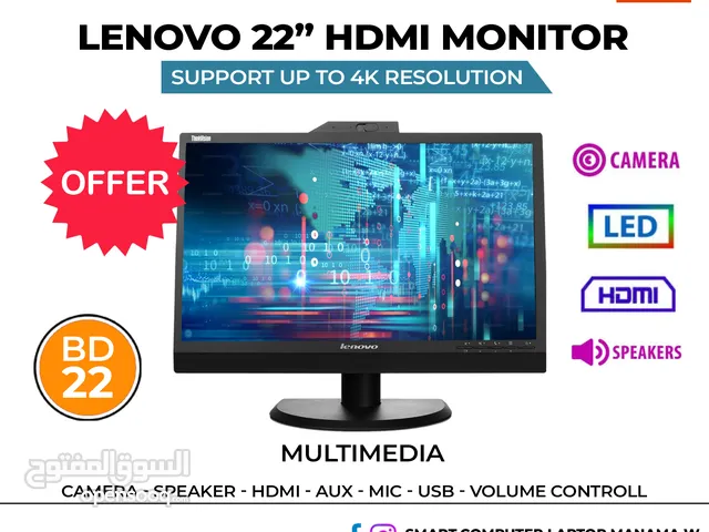 LENOVO 22" FHD Monitor - HDMI - Camera - LED - Speaker - Multimedia Support Up To 4K