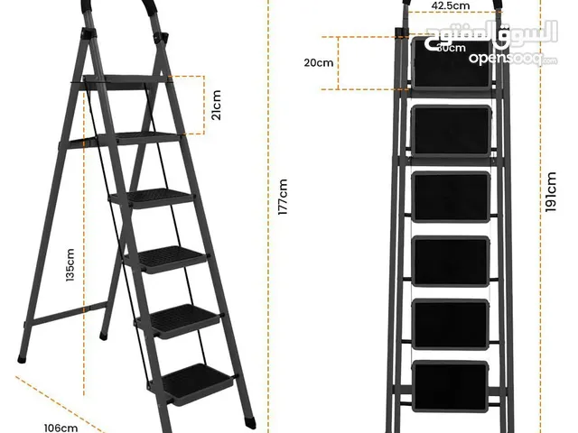 5-Step Heavy-Duty Folding Ladder with Safety Rail – Black (Height 191 cm)