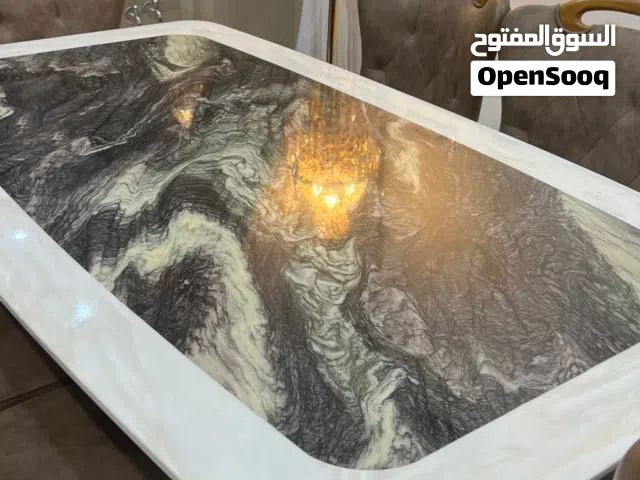 ميز طعام خشب صاج وقطعه مرمر
