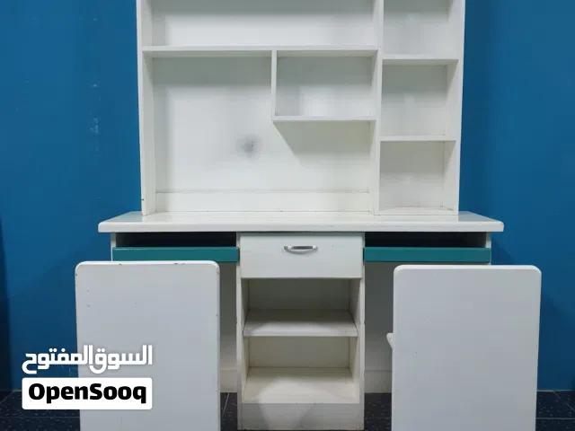 Used Wooden Study Table with 2 Chairs for Kids – Turquoise & White
