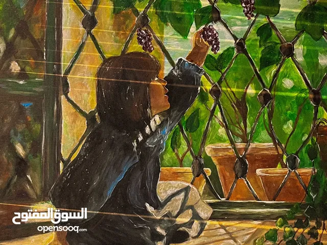 لوحة كانفاس فنية يدوية مرسومة بحرفية عالية -أكريليك حجم كبير/ لوحة فريدة تضيف لمسة راقية